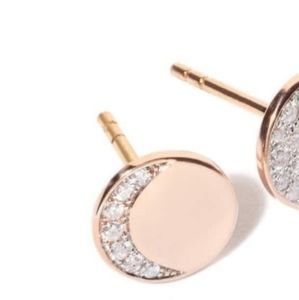 18K Rose Gold and Diamond Half Moon Studs